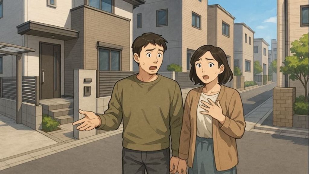 国立市で夫婦が外構トラブルで困っているイメージ