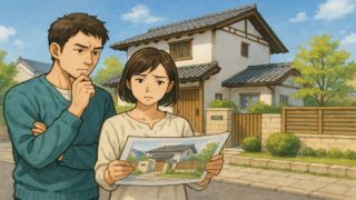 倉敷市で夫婦が外構業者の選び方と探し方を考えているイメージ