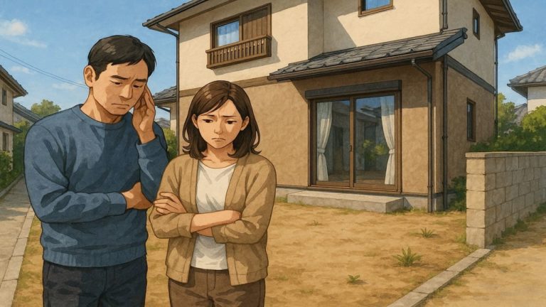 倉敷市の外構工事の失敗にがっかりする夫婦のイメージ