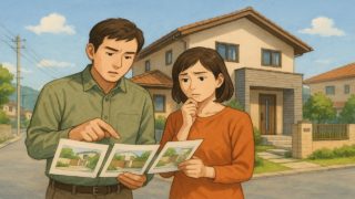 呉市で夫婦が外構業者の選び方と探し方を考えているイメージ