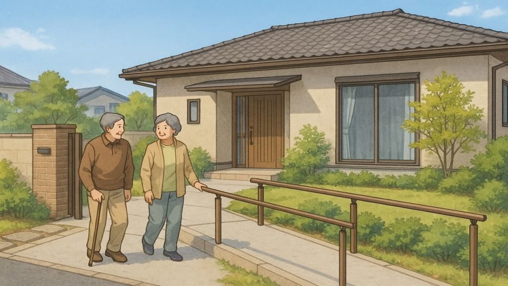 久留米市の戸建てに施工されたバリアフリー外構のイメージ