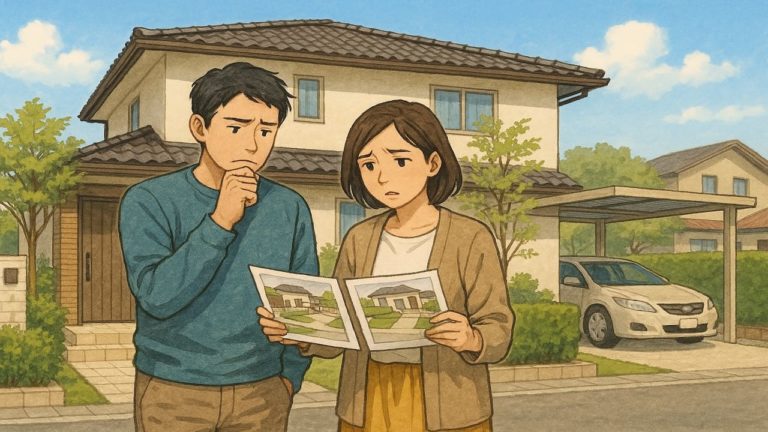 久留米市で夫婦が外構業者の選び方と探し方を考えているイメージ