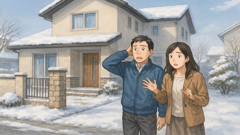 釧路市で夫婦が外構トラブルで困っているイメージ