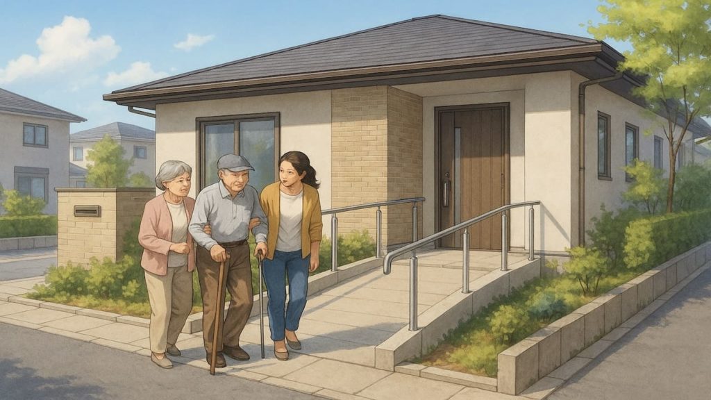 桑名市の戸建てに施工されたバリアフリー外構のイメージ