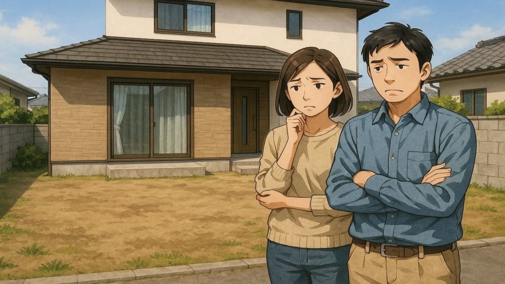 丸亀市の外構工事の失敗にがっかりする夫婦のイメージ