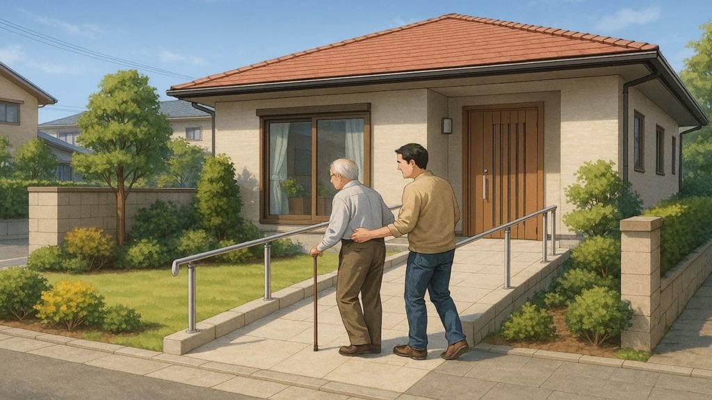 松戸市の戸建てに施工されたバリアフリー外構のイメージ