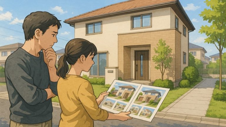 松戸市で夫婦が外構業者の選び方と探し方を考えているイメージ