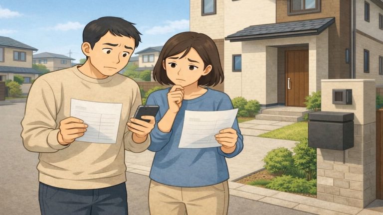 松戸市で夫婦が外構見積もりで悩んでいるイメージ