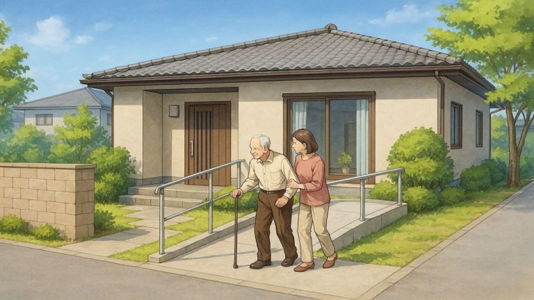 松江市の戸建てに施工されたバリアフリー外構のイメージ