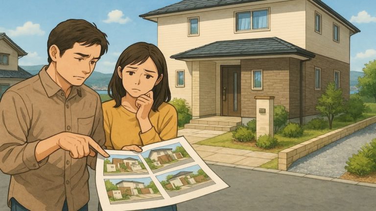 松江市で夫婦が外構業者の選び方と探し方を考えているイメージ