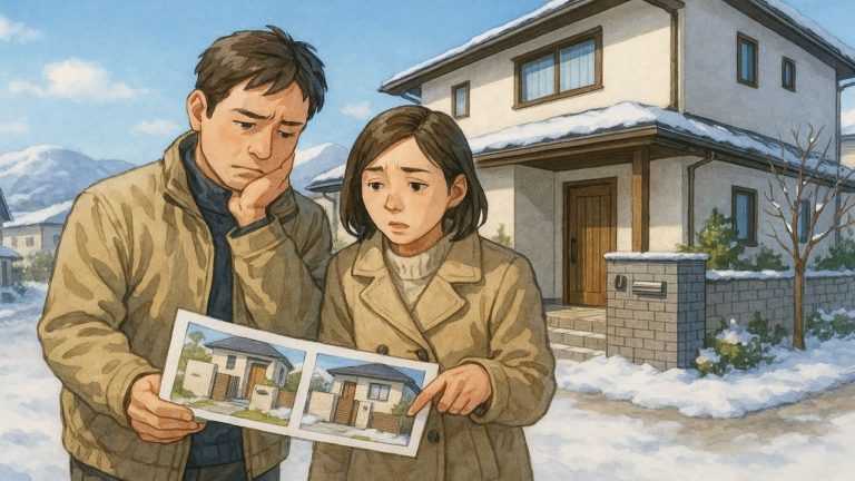 松本市で夫婦が外構業者の選び方と探し方を考えているイメージ