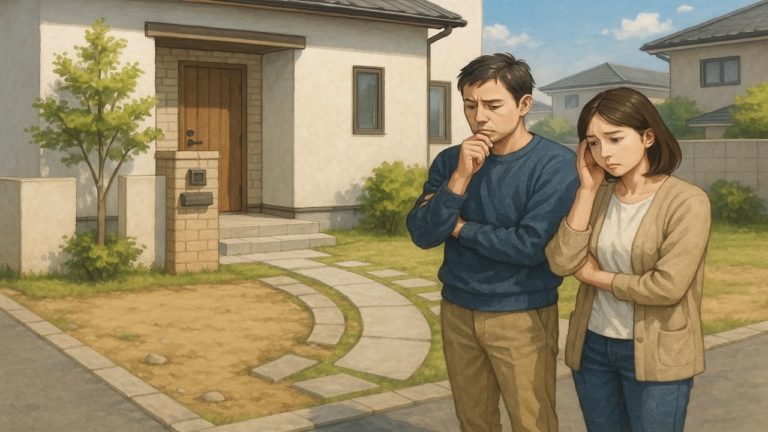 三重県の外構工事の失敗にがっかりする夫婦のイメージ