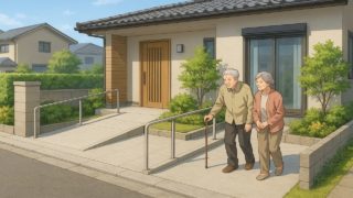 【三原市】外構のバリアフリー対応策5つ|高齢者が暮らしやすい外構 三原市の戸建てに施工されたバリアフリー外構のイメージ