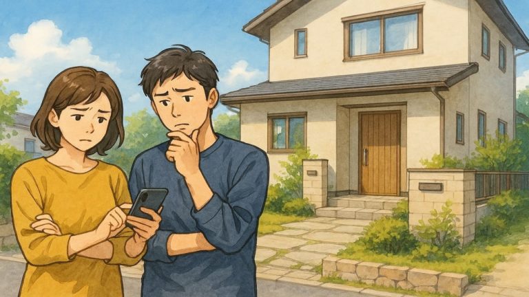 南アルプス市で夫婦が外構業者の選び方と探し方を考えているイメージ