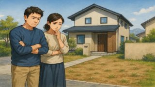 南アルプス市の外構工事の失敗にがっかりする夫婦のイメージ