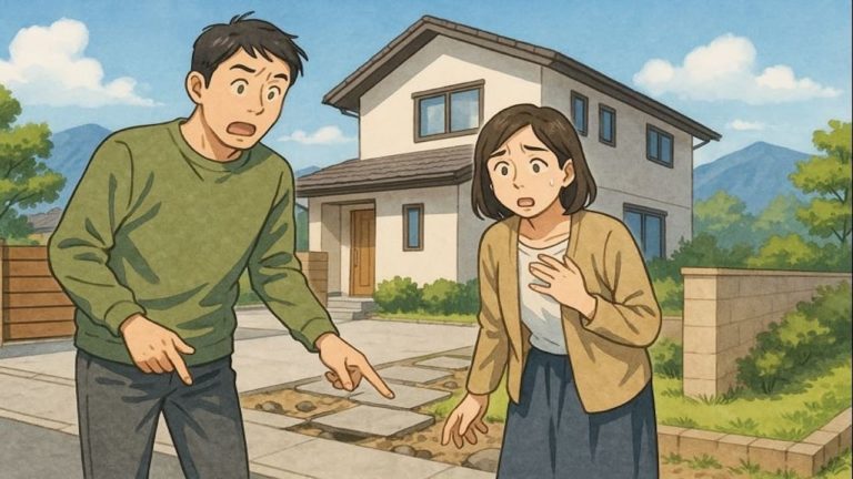 南アルプス市で夫婦が外構トラブルで困っているイメージ