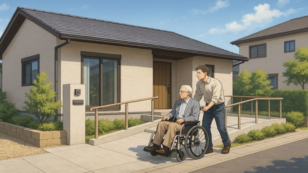 箕面市の戸建てに施工されたバリアフリー外構のイメージ