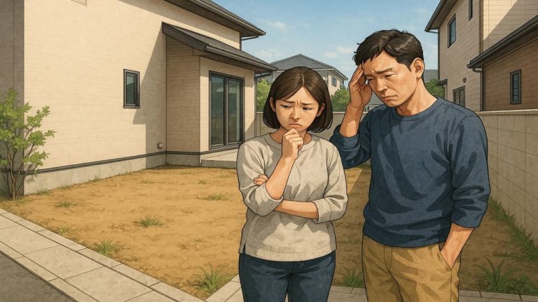 箕面市の外構工事の失敗にがっかりする夫婦のイメージ