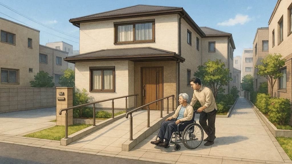 三鷹市の戸建てに施工されたバリアフリー外構のイメージ