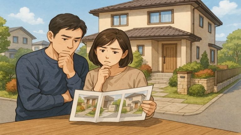 三鷹市で夫婦が外構業者の選び方と探し方を考えているイメージ