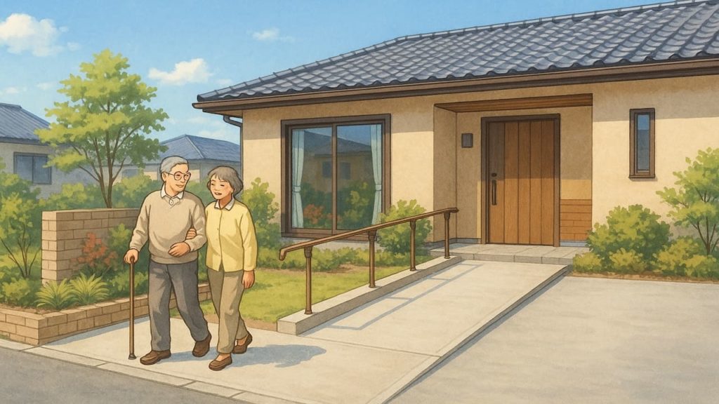 都城市の戸建てに施工されたバリアフリー外構のイメージ