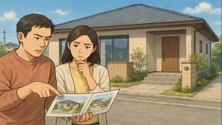 都城市で夫婦が外構業者の選び方と探し方を考えているイメージ