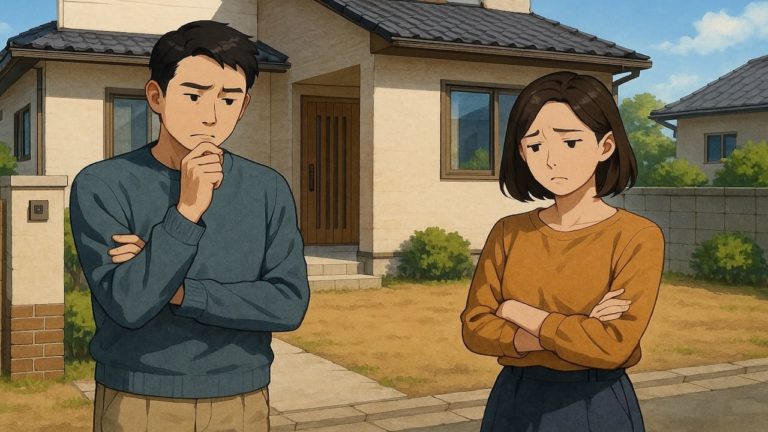 都城市の外構工事の失敗にがっかりする夫婦のイメージ