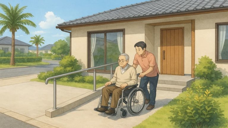 宮崎県の戸建てに施工されたバリアフリー外構のイメージ