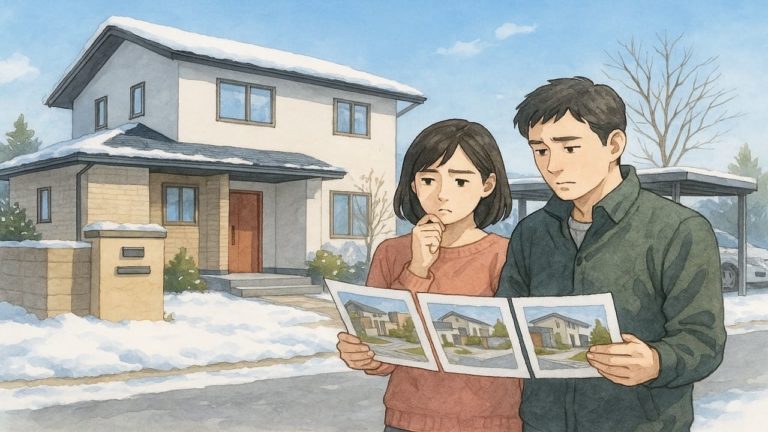 盛岡市で夫婦が外構業者の選び方と探し方を考えているイメージ