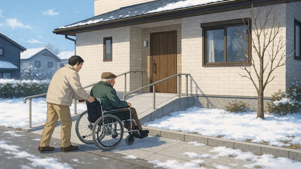 長岡市の戸建てに施工されたバリアフリー外構のイメージ