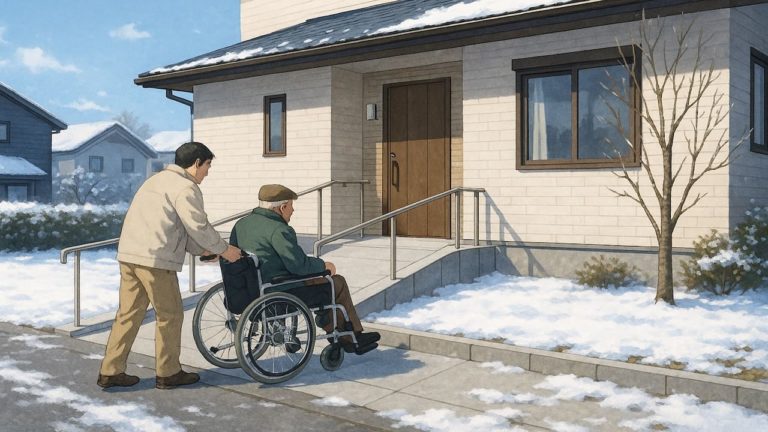 長岡市の戸建てに施工されたバリアフリー外構のイメージ