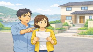 【長崎県】外構見積もりのコツ5つ|知らないと損する追加費用の正体 長崎県で夫婦が外構見積もりで悩んでいるイメージ