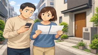 中野区で夫婦が外構見積もりで悩んでいるイメージ