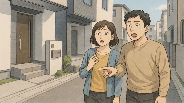 中野区で夫婦が外構トラブルで困っているイメージ