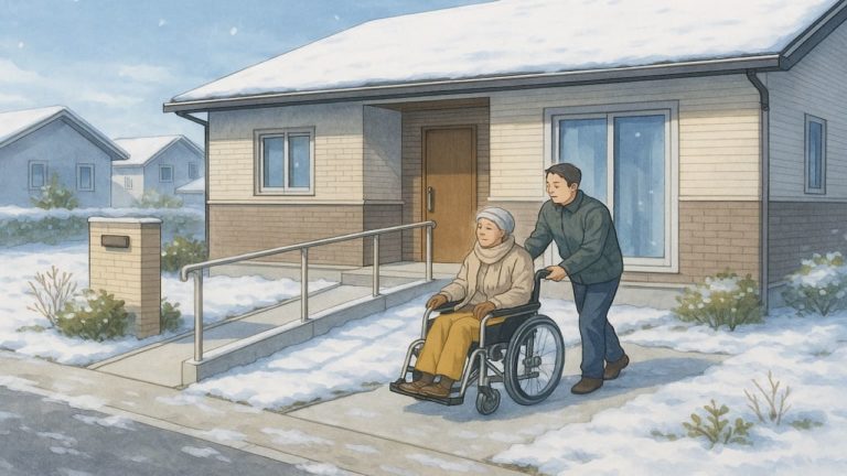 新潟県の戸建てに施工されたバリアフリー外構のイメージ