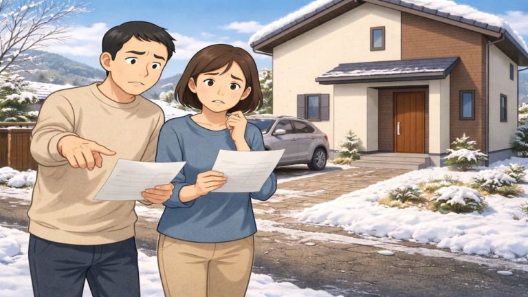 新潟県で夫婦が外構見積もりで悩んでいるイメージ