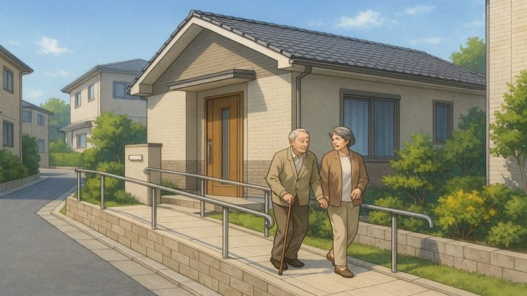 西宮市の戸建てに施工されたバリアフリー外構のイメージ