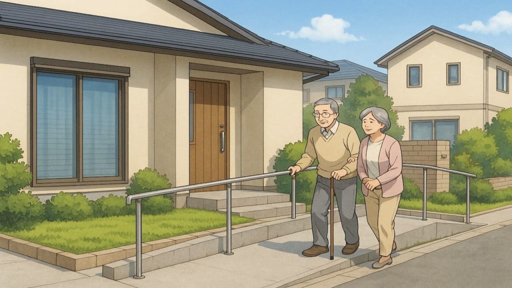 西尾市の戸建てに施工されたバリアフリー外構のイメージ