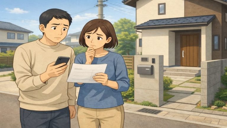 野田市で夫婦が外構見積もりで悩んでいるイメージ