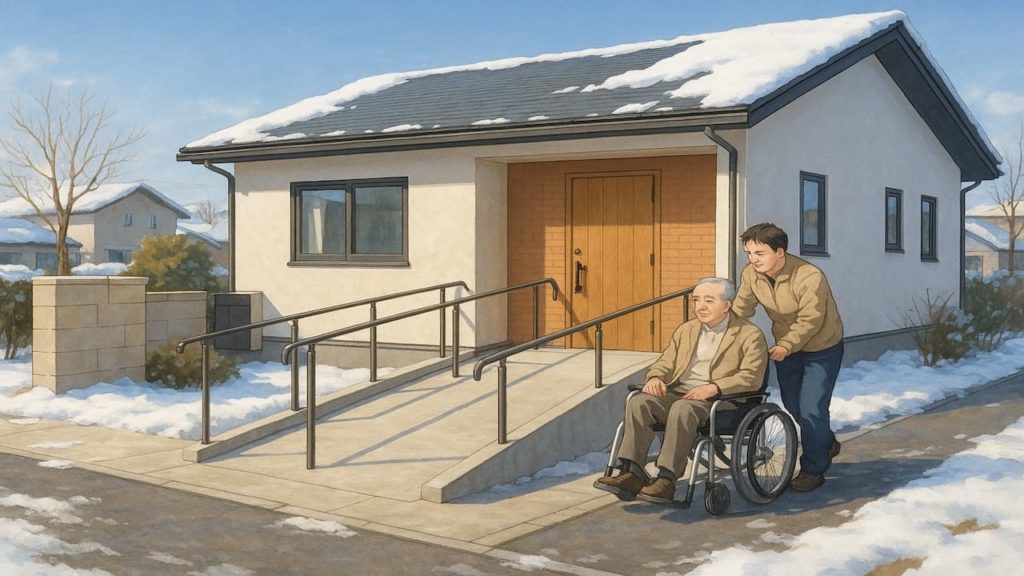 帯広市の戸建てに施工されたバリアフリー外構のイメージ