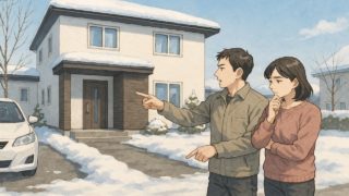 帯広市で夫婦が外構業者の選び方と探し方を考えているイメージ