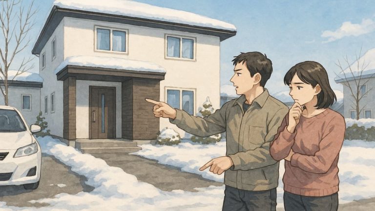 帯広市で夫婦が外構業者の選び方と探し方を考えているイメージ