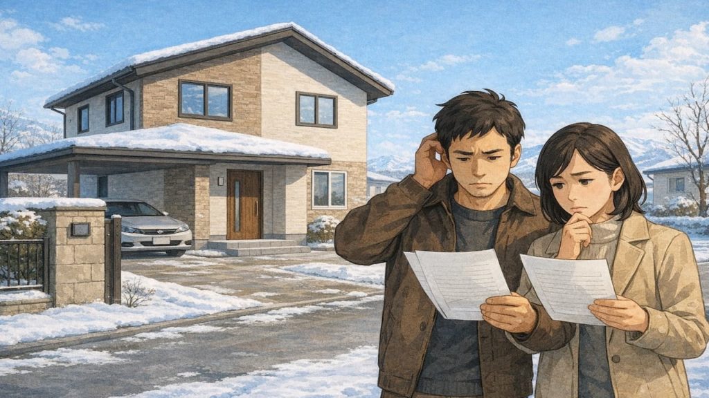 帯広市で夫婦が外構見積もりで悩んでいるイメージ