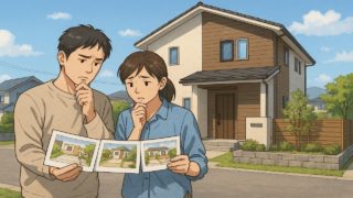 大垣市で夫婦が外構業者の選び方と探し方を考えているイメージ