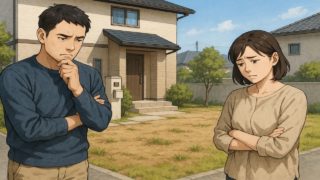 大分県の外構工事の失敗にがっかりする夫婦のイメージ