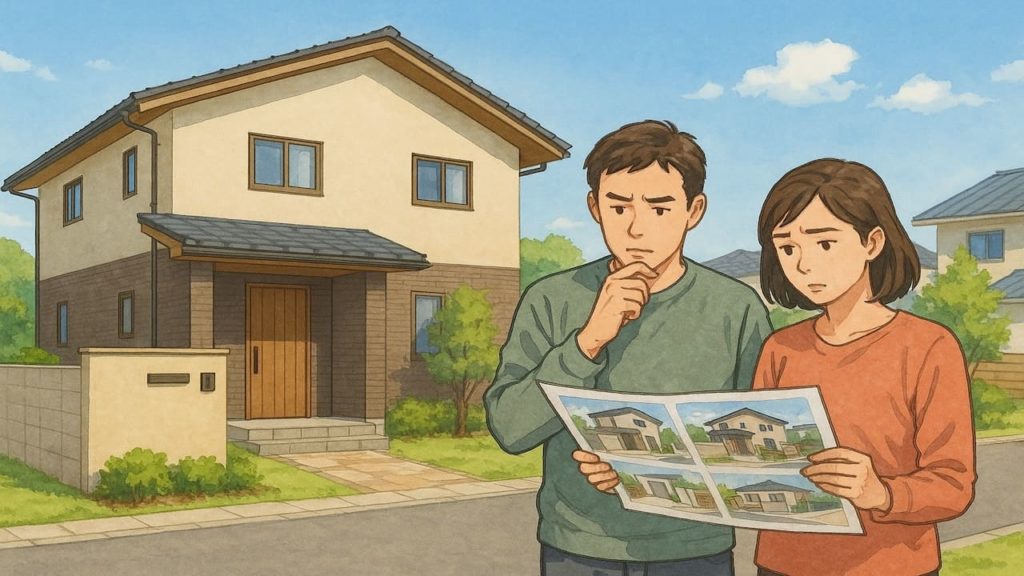 岡山県で夫婦が外構業者の選び方と探し方を考えているイメージ