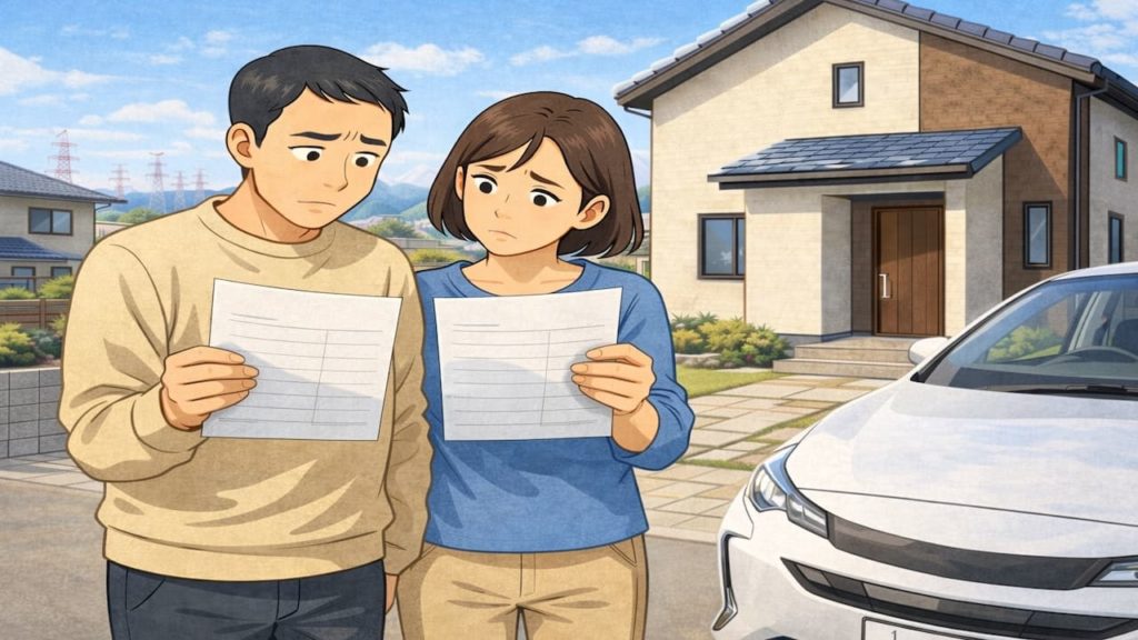 岡崎市で夫婦が外構見積もりで悩んでいるイメージ