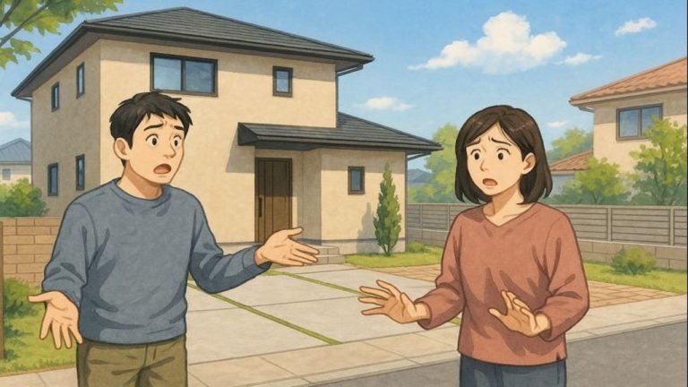 岡崎市で夫婦が外構トラブルで困っているイメージ