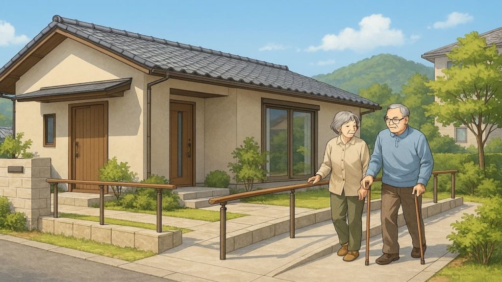 青梅市の戸建てに施工されたバリアフリー外構のイメージ