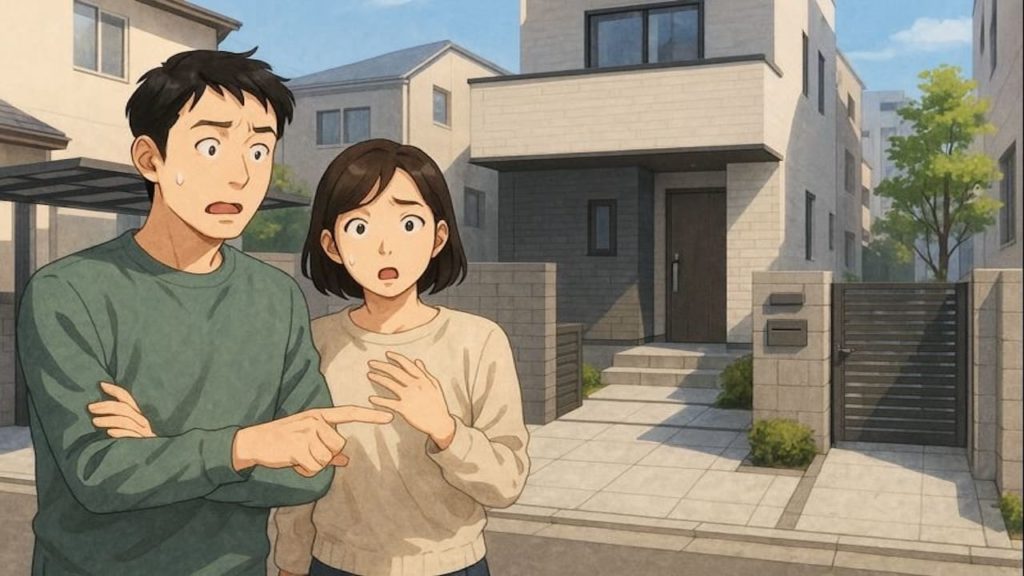 青梅市で夫婦が外構トラブルで困っているイメージ